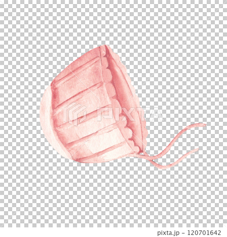 Baby Girl Cap. Hand drawn Watercolor illustration of cute pink Bonnet for Newborn isolated on a white background. Infant accessory for invitations, Gender party, Baby shower, Greeting cards, Nursery Baby Girl Cap. Hand drawn Watercolor illustration of cute pink Bonnet for Newborn isolated on a white background. Infant accessory for invitations, Gender party, Baby shower, Greeting cards, Nursery 120701642