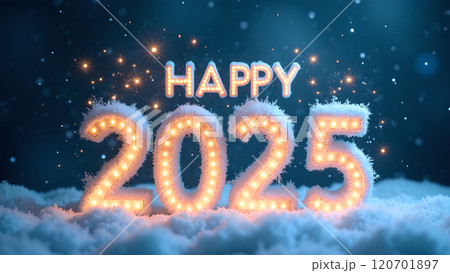 happy new year text on abstract blue background 120701897