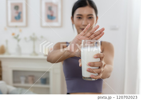 Female resistance deny drinking milk, symptom lactose allergy, concept of health problem, stop milk type drink, women intolerance ingredient from calcium, stomach ache painful. Female resistance deny drinking milk, symptom lactose allergy, concept of health problem, stop milk type drink, women intolerance ingredient from calcium, stomach ache painful. 120702023
