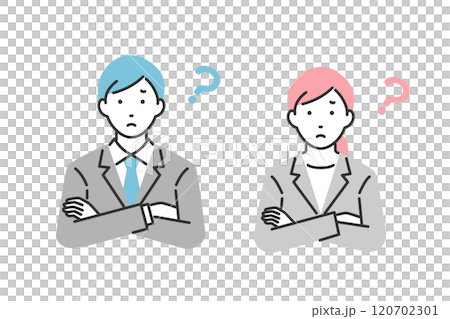 考えるポーズの男性と女性のビジネスパーソン 120702301