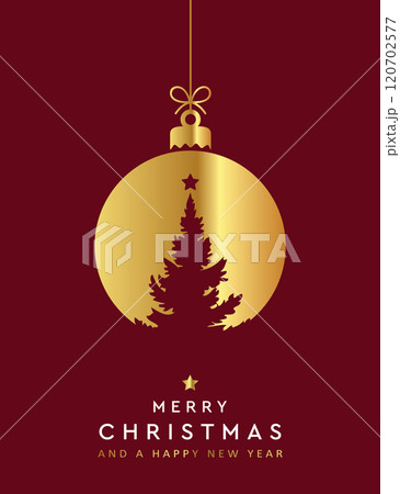 christmas greeting card with hanging ball decoration vector illustration 120702577