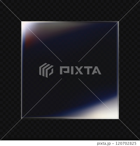 Transparent glass square with soft gradient reflections on dark background. 3d vector illustration 120702825