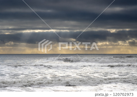 Seascape of Atlantic ocean, Vikurfjara, Vik, Iceland 120702973