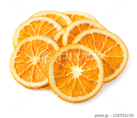 Dried orange slices on white background Dried orange slices on white background 120703210