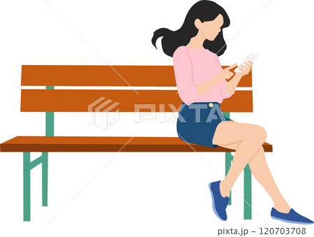 スマホを触る女性のイラスト 120703708