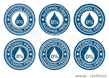 Alcohol free grunge stamp label icon symbol set. No alcohol icon logo sign. Non alcohol stamp. Vector illustration image. Isolated on white background. Alcohol free grunge stamp label icon symbol set. No alcohol icon logo sign. Non alcohol stamp. Vector illustration image. Isolated on white background. 120704129