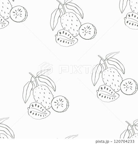 Hand drawn whole and half soursop fruits seamless pattern Hand drawn whole and half soursop fruits seamless pattern 120704233