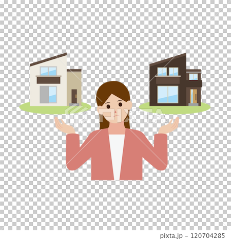 一軒家の売買について考える女性のイラスト 120704285