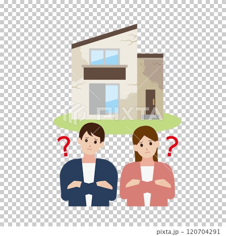 一對男女擔心修繕破舊房屋的插圖 120704291