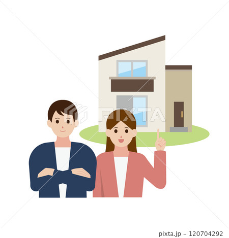 マイホームのポイントを紹介する男女のイラスト 120704292