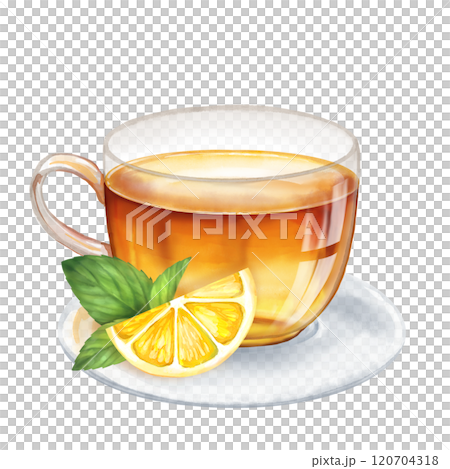 Cup of herbal tea with lemon. Hand drawn illustration Cup of herbal tea with lemon. Hand drawn illustration 120704318