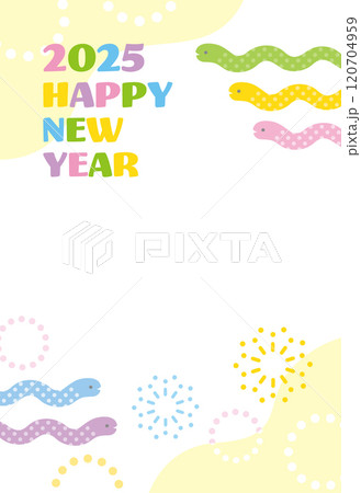 2025年巳年の年賀状かわいい蛇と花火05 120704959