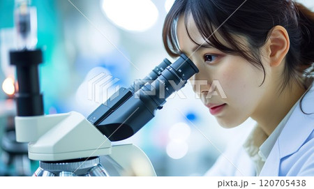 顕微鏡で研究するアジア人女性02 顕微鏡で研究するアジア人女性02 120705438
