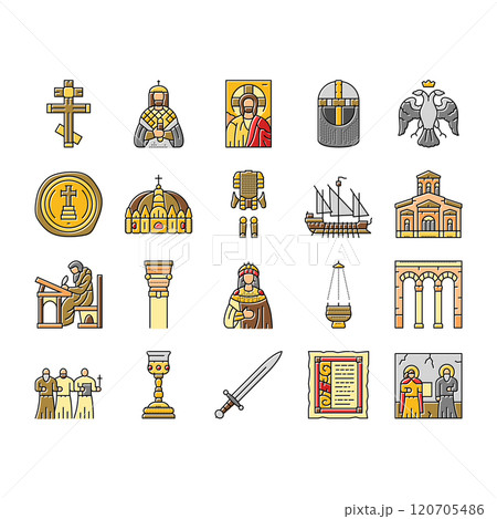 byzantium empire justinian icons set vector 120705486