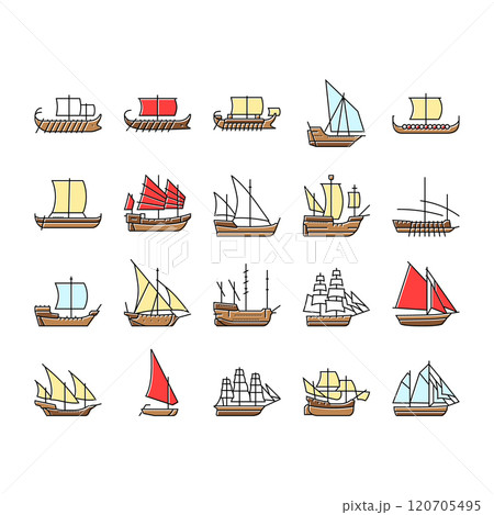 ancient ship maritime vessel icons set vector 120705495