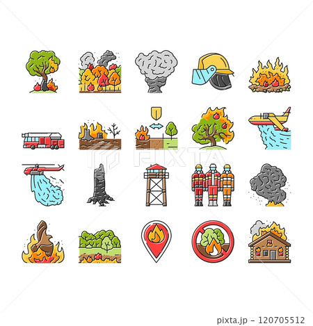 wildfire blaze firestorm burn icons set vector wildfire blaze firestorm burn icons set vector 120705512
