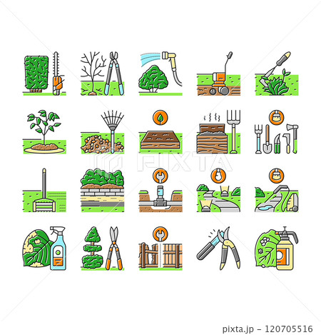 garden maintenance mulching icons set vector 120705516