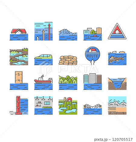 flood water disaster rain icons set vector 120705517