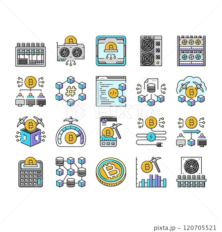 cryptocurrency mining blockchain icons set vector 120705521