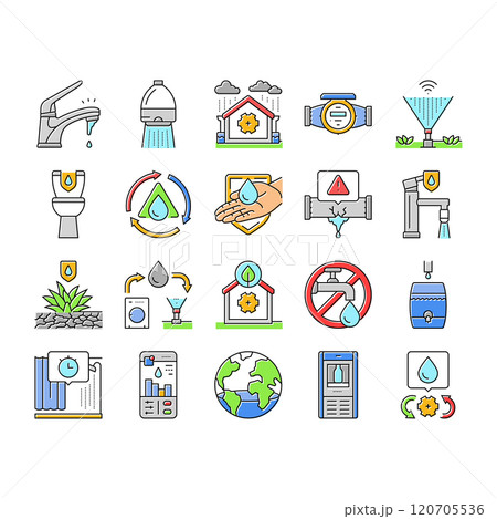 water saving world drop planet icons set vector 120705536