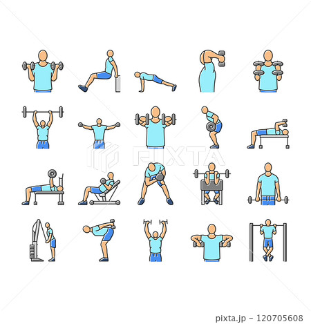 fitness exercise arm body workout icons set vector fitness exercise arm body workout icons set vector 120705608