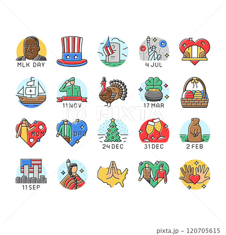 usa holiday american national day icons set vector usa holiday american national day icons set vector 120705615