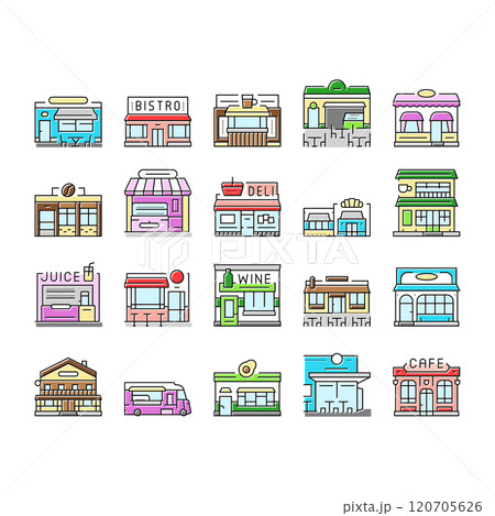street cafe food burger festival icons set vector street cafe food burger festival icons set vector 120705626