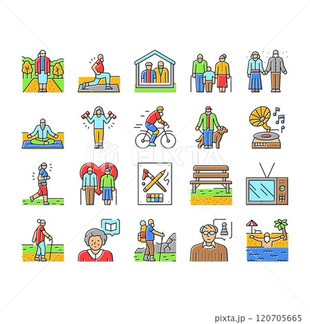 elderly leisure old happy people icons set vector elderly leisure old happy people icons set vector 120705665