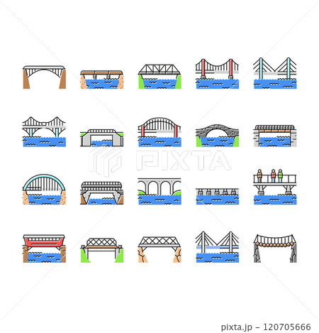 bridge city building road river icons set vector 120705666