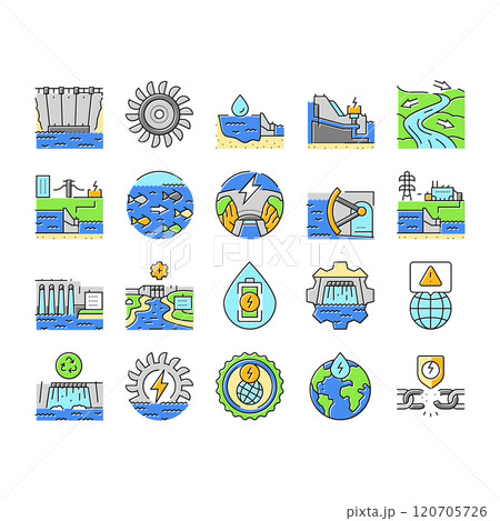 hydroelectric power plant energy icons set vector 120705726