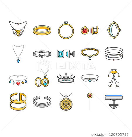 jewelry ring gold necklace icons set vector 120705735