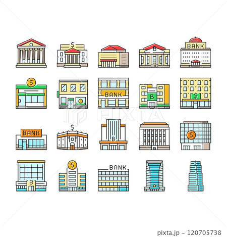 bank building money business icons set vector 120705738