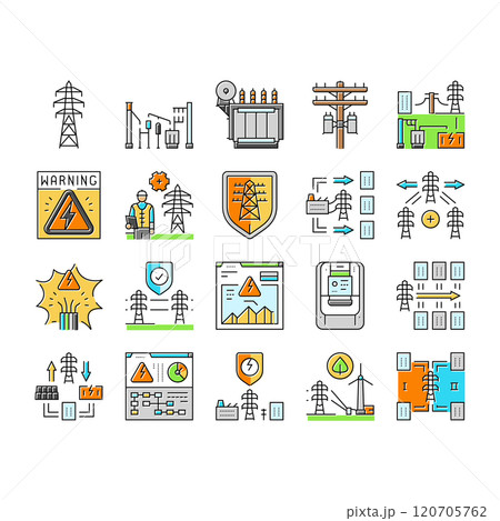 electric grid energy power icons set vector 120705762