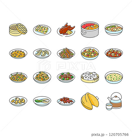 chinese cuisine food dish asian icons set vector 120705766