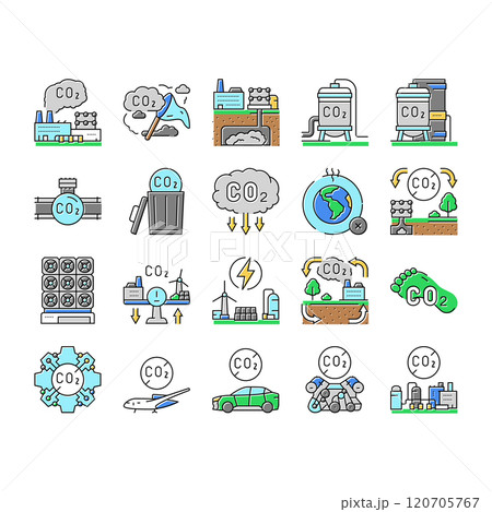 carbon capture co2 storage icons set vector carbon capture co2 storage icons set vector 120705767