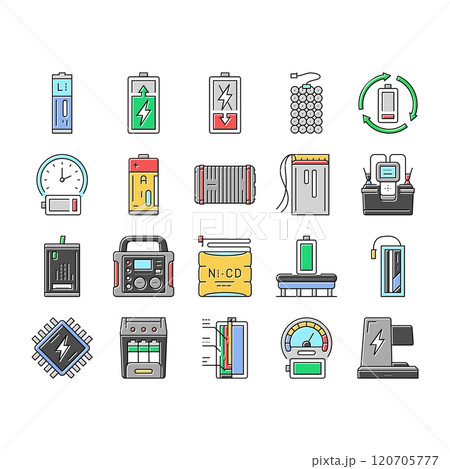 battery technology power electric icons set vector battery technology power electric icons set vector 120705777