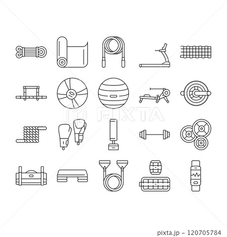 fitness tool dumbbell kettlebell icons set vector 120705784