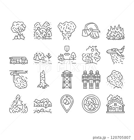 wildfire blaze firestorm burn icons set vector 120705807