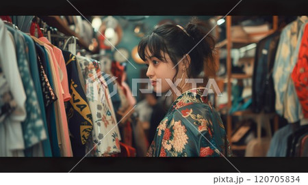 古着屋で買い物をするアジア人女性05 120705834