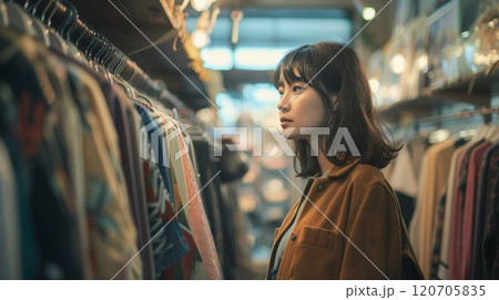 古着屋で買い物をするアジア人女性03 120705835