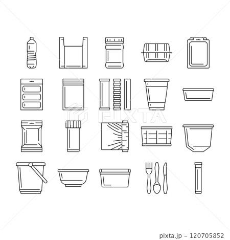 plastic packaging food container icons set vector 120705852
