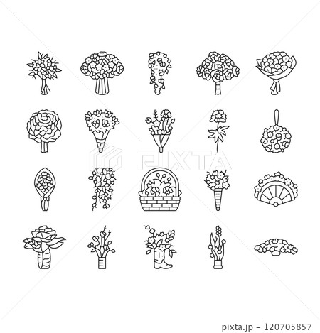 bouquet flower wedding gift icons set vector 120705857