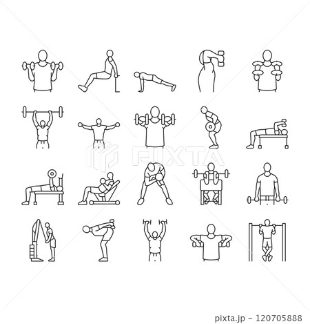 fitness exercise arm body workout icons set vector fitness exercise arm body workout icons set vector 120705888