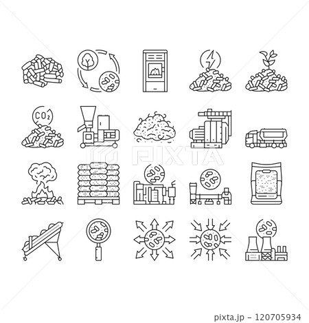 wood pellets timber plywood icons set vector wood pellets timber plywood icons set vector 120705934