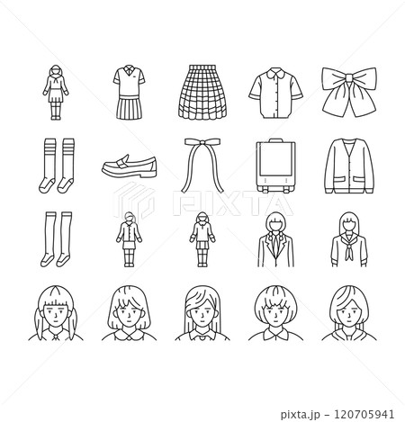 japanese school girl korea child icons set vector 120705941
