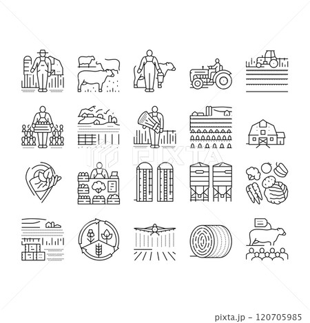 farmer farm agriculture field man icons set vector 120705985
