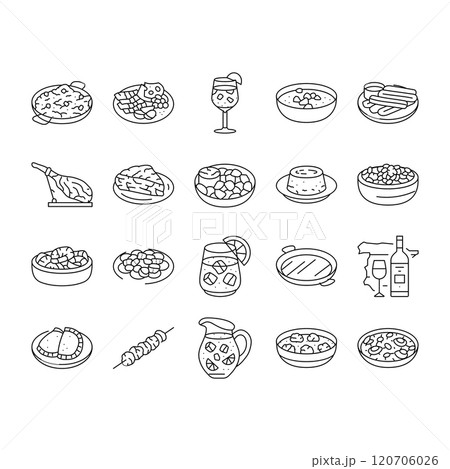 spanish cuisine food paella tapas icons set vector spanish cuisine food paella tapas icons set vector 120706026