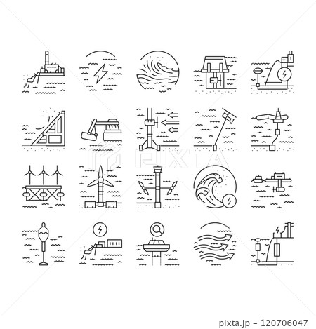 wave energy power tidal icons set vector 120706047