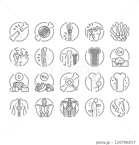osteoporosis bone pain calcium icons set vector osteoporosis bone pain calcium icons set vector 120706057