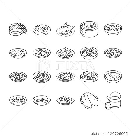 chinese cuisine food dish asian icons set vector 120706065